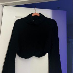 Black Cinched Waist Cropped Sweater